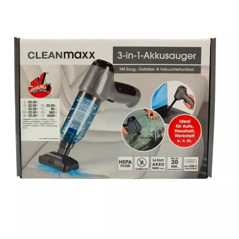 ODKURZACZ RĘCZNY CLEANMAXX 3IN1 SREBRNY/SZARY