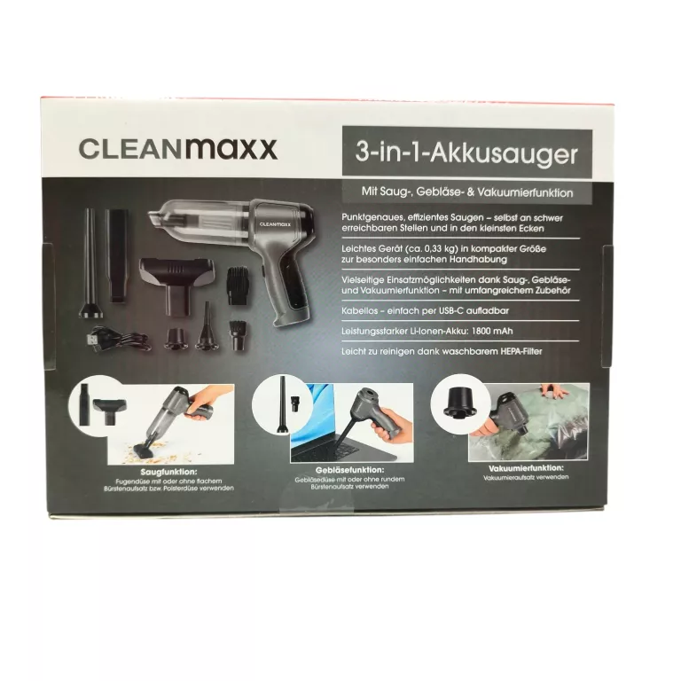 ODKURZACZ RĘCZNY CLEANMAXX 3IN1 SREBRNY/SZARY