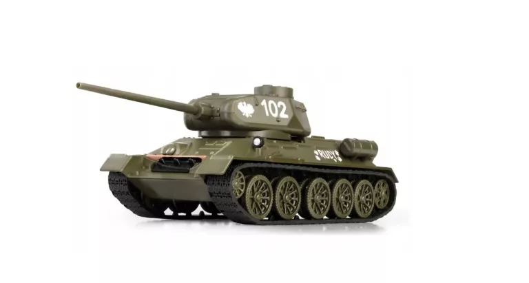 MODEL KOLEKCJONERSKI CZOŁG RUDY 102 T-34-85 1:43 CZTEREJ PANCERNI I PIES