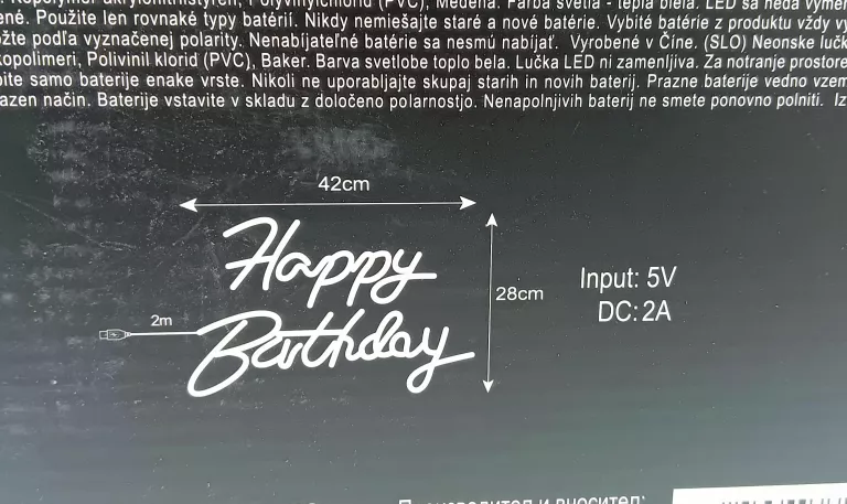 NAPIS LED HAPPY BIRTHDAY 31X40 BARWA CIEPŁY BIAŁY
