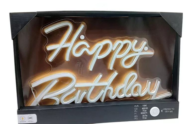 NAPIS LED HAPPY BIRTHDAY 31X40 BARWA CIEPŁY BIAŁY