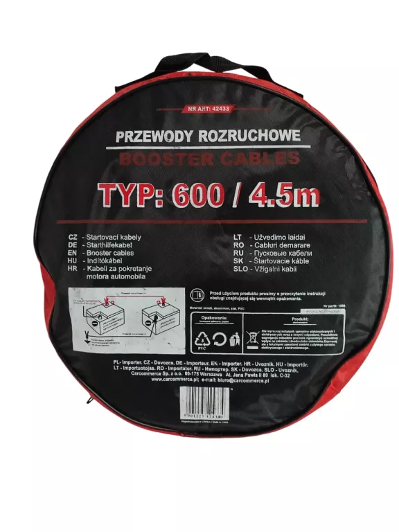 MOCNE KABLE PRZEWODY ROZRUCHOWE 600A 4,5M GRUBE CAR COMMERCE
