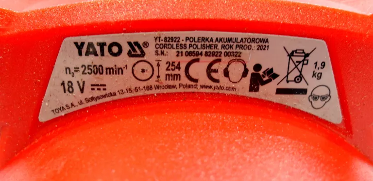YATO YT-82922 POLERKA AKUMULATOROWA 18V 254 MM
