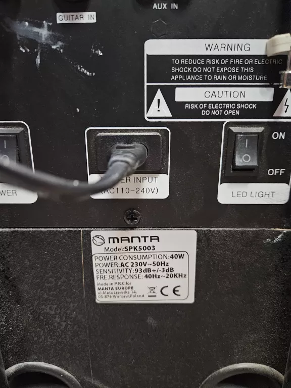 GŁOŚNIK MANTA SPK5003 NIE DZIAŁA PODŚWIETLANIA OPIS