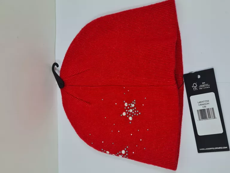 CZAPKA ZIMOWA KARL LAGERFELD GWIAZDY ĆWIEKI L4KH7755 CZERWONA