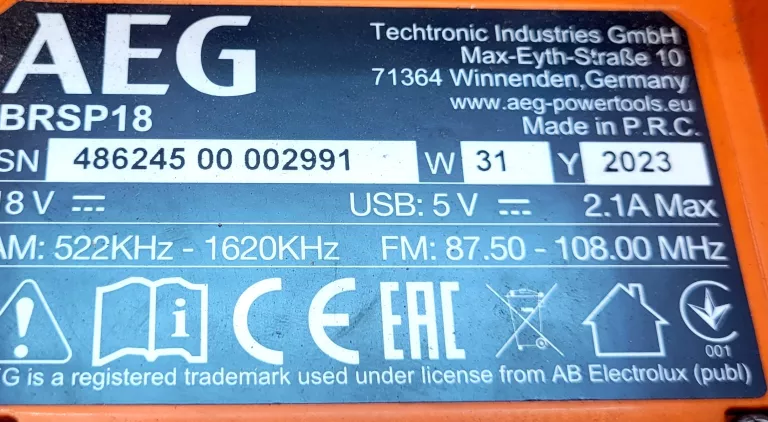 RADIO BUDOWLANE AEG BRSP18 +AKUMULATOR