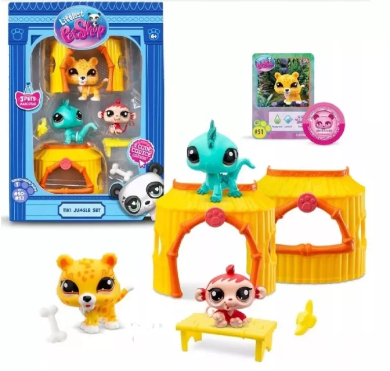 LITTLEST PET SHOP PETSHOP TIKI JUNGLE ZESTAW 3 FIGUREK AKCESORIA