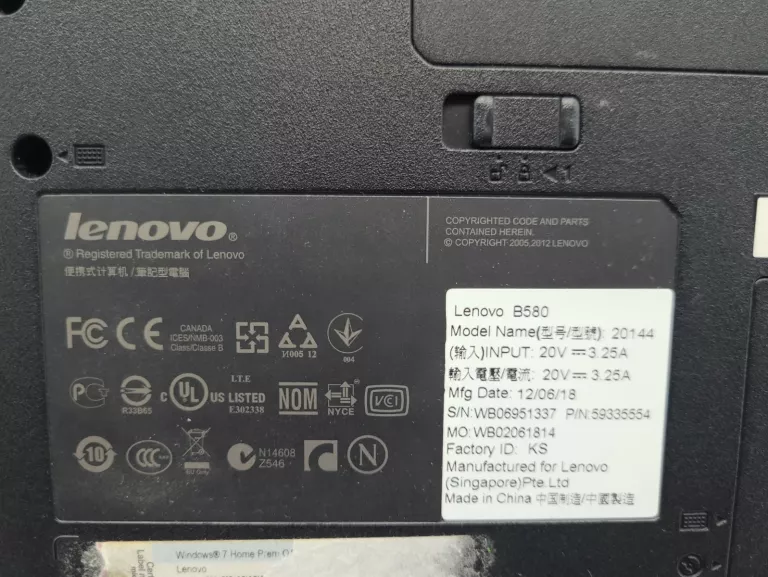 LAPTOP LENOVO B580 B820 4GB