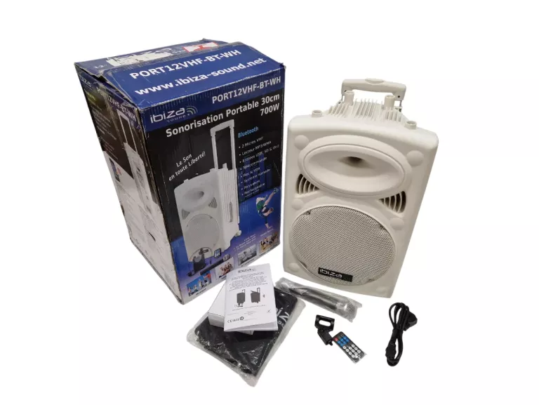 KOLUMNA MOBILNA IBIZA SOUND PORT12VHF-BT-WH KOMPLET