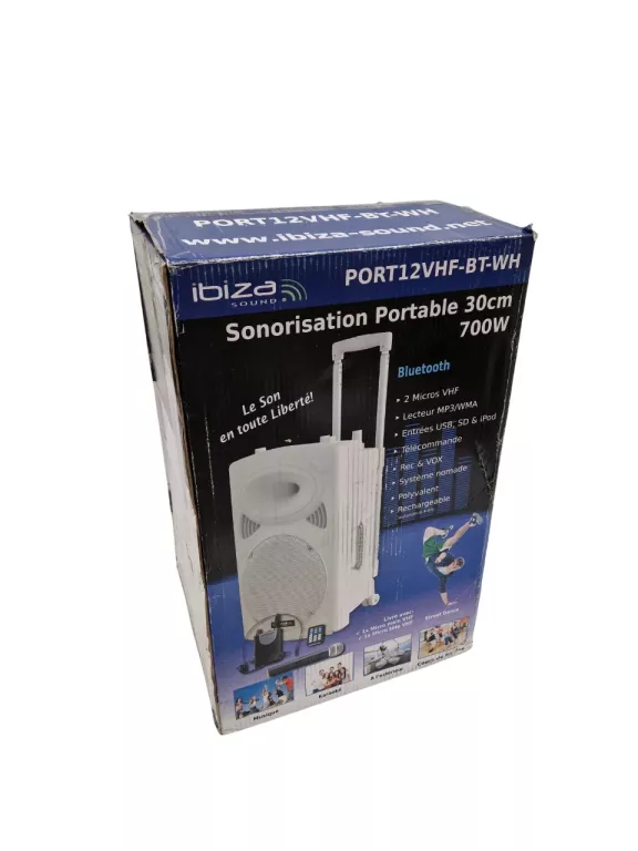 KOLUMNA MOBILNA IBIZA SOUND PORT12VHF-BT-WH KOMPLET