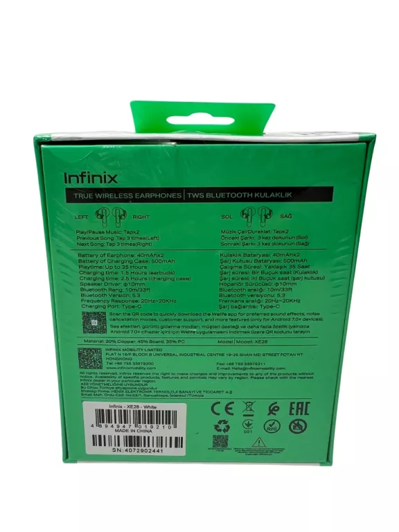 SŁUCHAWKI DOKANAŁOWE INFINIX XBUDS NC XE28 ANC POWYSTAWOWE!