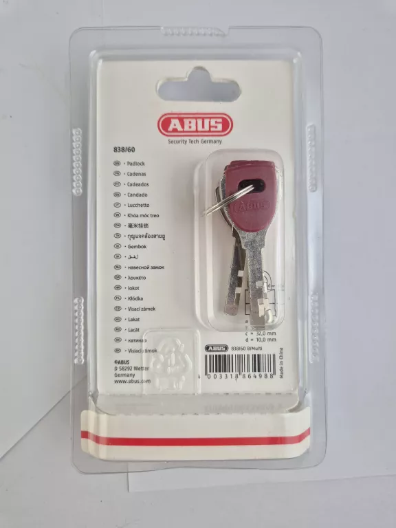 ABUS KŁÓDKA DYSKOWA STALOWA 838/60 - 4 KLUCZE