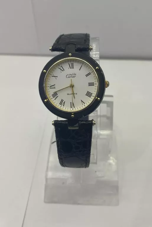 ZEGAREK DAMSKI CARTIER MUTDE SWISS NA CZARNYM SKÓRZANYM PASKU QUARTZ