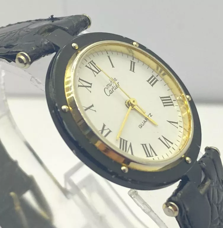 ZEGAREK DAMSKI CARTIER MUTDE SWISS NA CZARNYM SKÓRZANYM PASKU QUARTZ