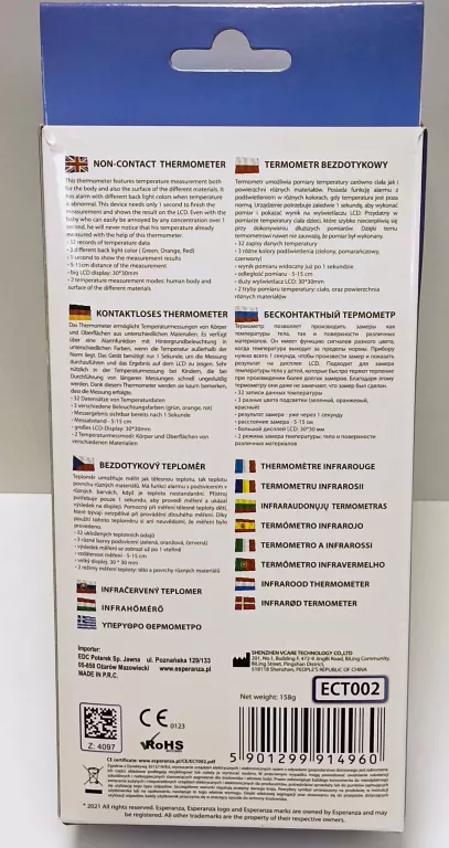 TERMOMETR BEZDOTYKOWY DR LUCAS ESPERANZA ECT002