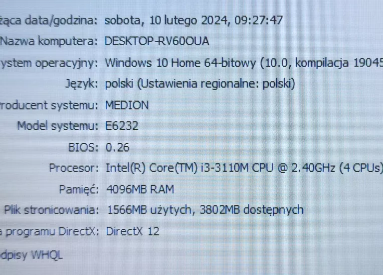 LAPTOP MEDION AKOYA CORE I3 4GB 1TB HDD WIN10