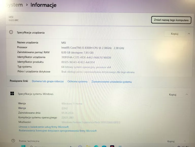 MSI MS-16P6 (GL63 8RC) | I5-8300H | GTX1050 | 8GB RAM | 1TB HDD | WIN11
