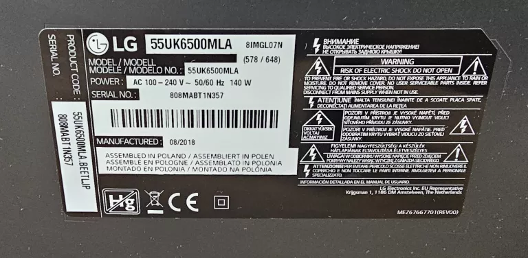 TELEWIZOR LG 55 CALI 55UK6500MLA SMART UHD HDR 4K + PILOT