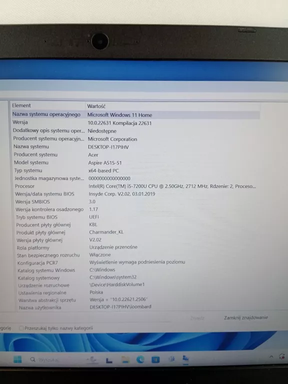 LAPTOP ACER ASPIRE N17C4 15,6 " INTEL CORE I5 8GB/500 GB