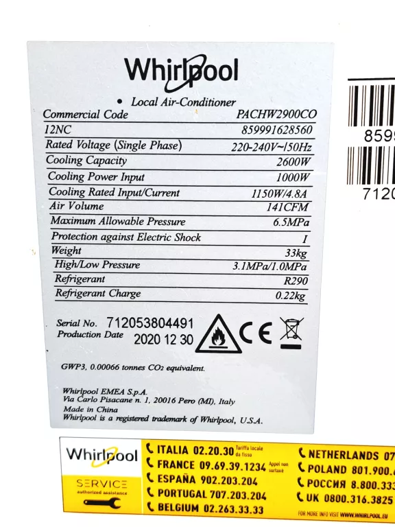 KLIMATYZATOR WHIRLPOOL PACW2900CO 2600W