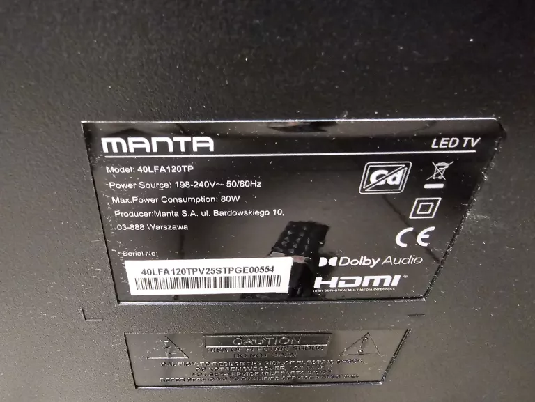 TELEWIZOR MANTA LED TV 40LFA120TP PILOT