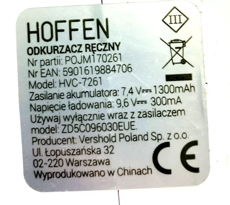 ODKURZACZ RĘCZNY HOFFEN HVC-7261