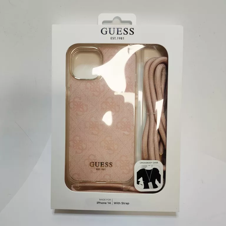 ETUI IPHONE 14 GUESS WITH STRAP RÓŻOWE