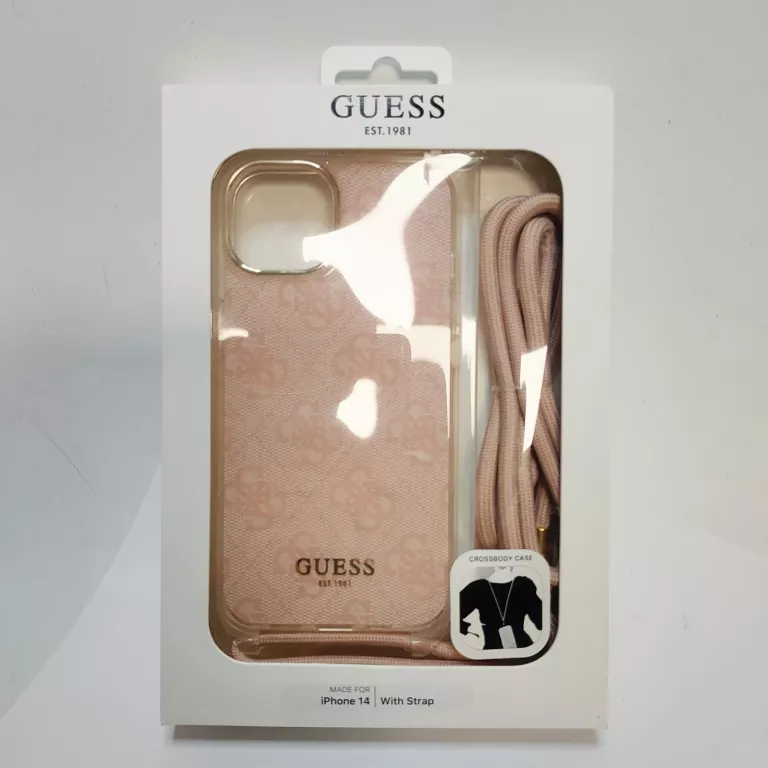 ETUI IPHONE 14 GUESS WITH STRAP RÓŻOWE