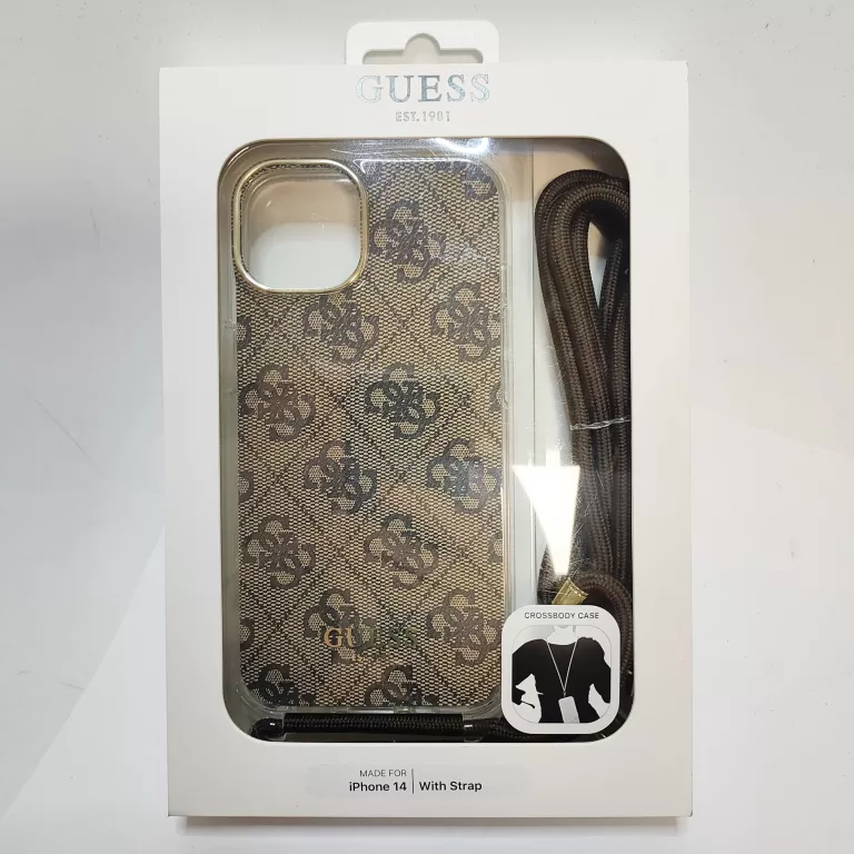 ETUI IPHONE 14 GUESS WITH STRAP BRĄZOWE