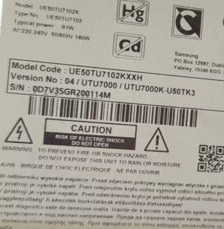 TV SAMSUNG UE50TU7102K 50" 4K UHD 50HZ WIFI SMART DVB-T2