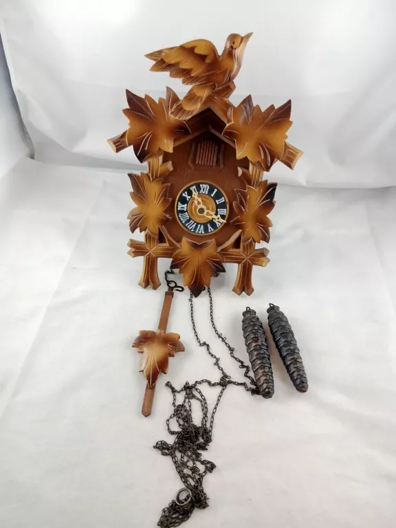 zegar-mechaniczny-z-kukulka-retro-scienny-ciezarki-wahadla-stan-uzywany
