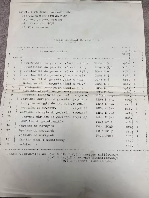 ZESTAW GWINTOWNIKÓW I NARZYNEK PRL VIS