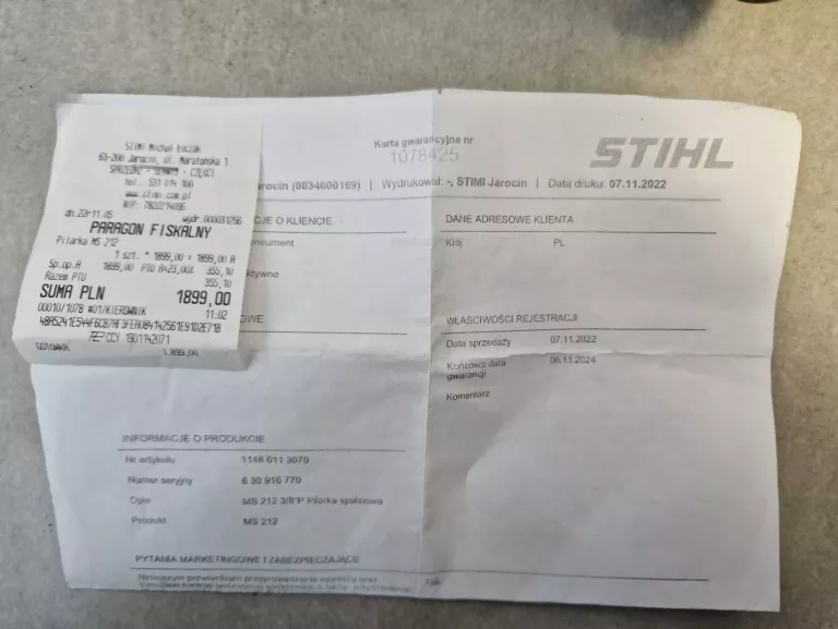PIŁA SPALINOWA STIHL MS 212 2022 ROK GWARANCJA