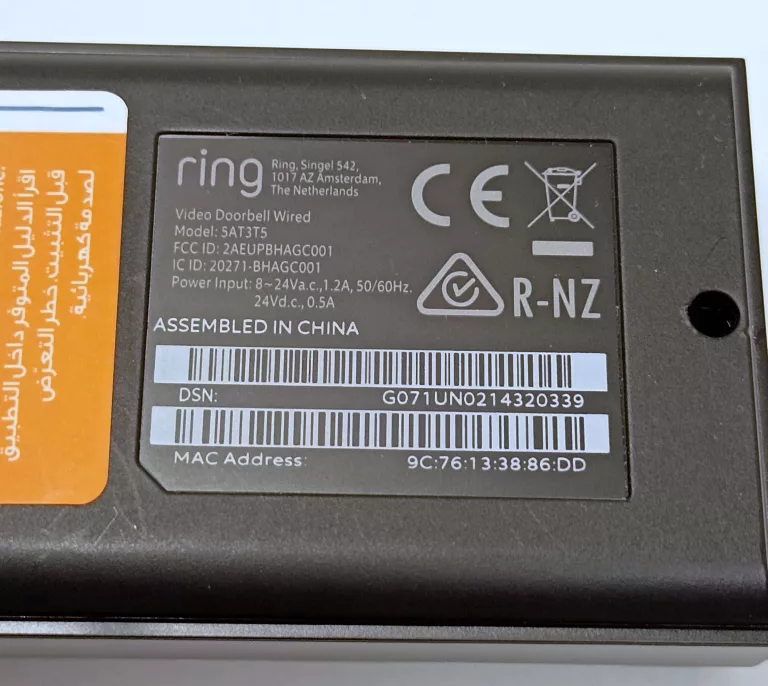 DZWONEK DOMOFON Z KAMERĄ RING 5AT3T5 CZARNY