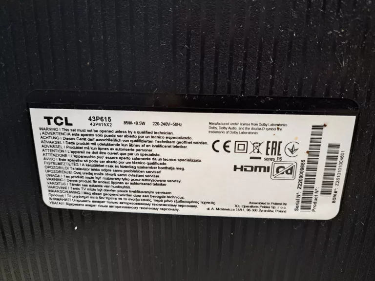 TELEWIZOR TLC 43P615 43'' 4K SMART + PILOT