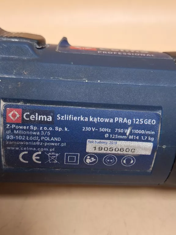 SZLIFIERKA KĄTOWA CELMA PRAG 125 GEO