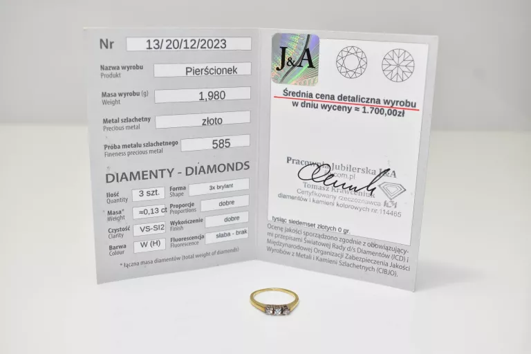 zloty-pierscionek-z-kamieniami-585-199g-r10-3x-brylant-013ct-rozmiarsrednica-wew-mm-372-10