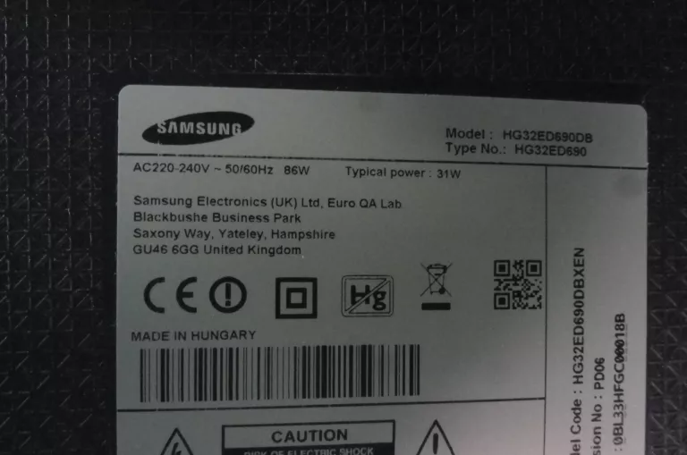 TV SAMSUNG HG32ED690DB HOTELOWY