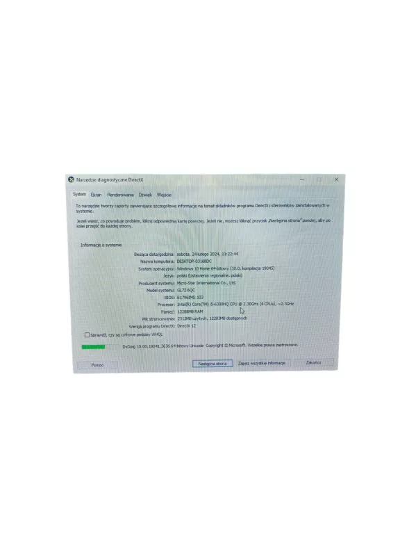 LAPTOP MSI GL72 6QC 12/1TB USZK. OBUDOWA/BATERIA