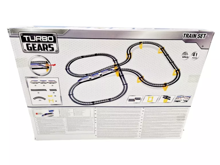 TURBO GEARS TRAIN SET | ZESTAW KOLEJ TORY POCIĄG | 3+ 626CM 41 EL.