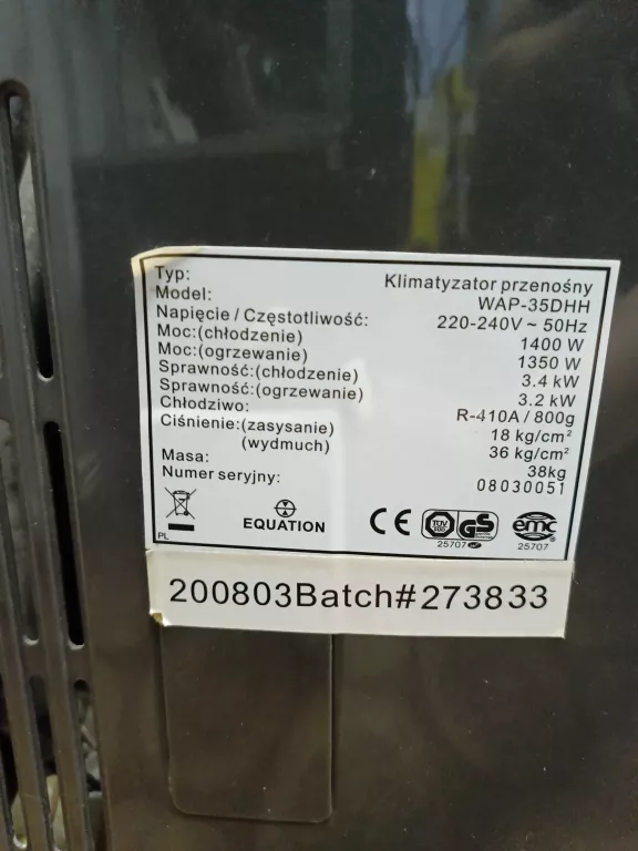 KLIMATYZATOR PRZENOŚNY EQUATION WAP-35DHH