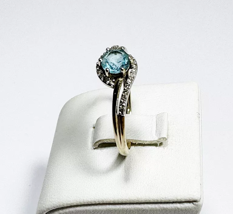 PIĘKNY ZŁOTY PIERŚCIONEK TOPAZ DIAMENTY APART R.17 585 1,92G