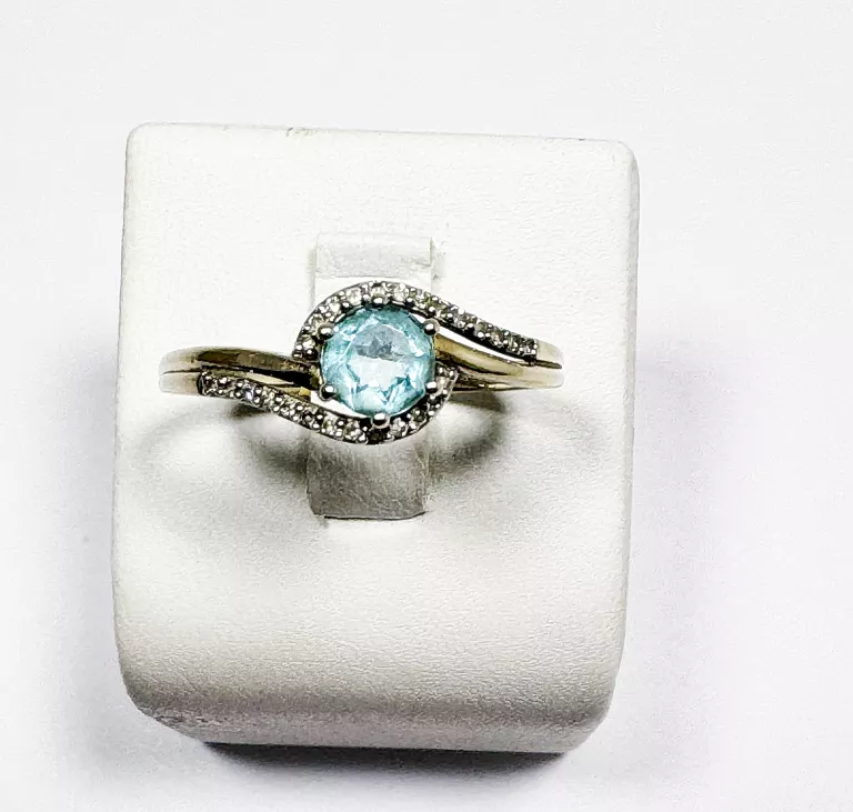PIĘKNY ZŁOTY PIERŚCIONEK TOPAZ DIAMENTY APART R.17 585 1,92G