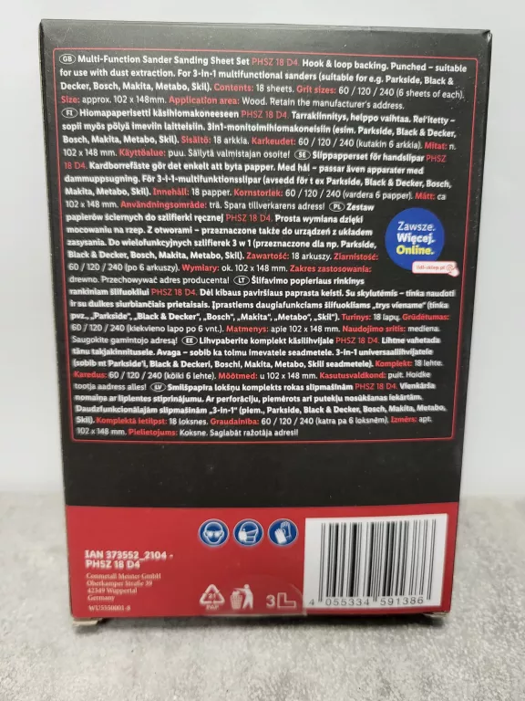 PARKSIDE PAPIER ŚCIERNY DO SZLIFIERKI RĘCZNEJ PHSZ 18 D4, - 18 SZT.