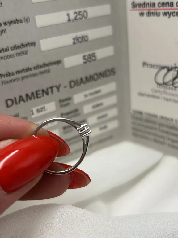 ZŁOTY PIERŚCIONEK BIAŁE ZŁOTO 585 1,25G Z BRYLANTEM  0,09CT ROZM 10