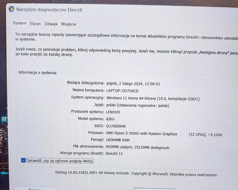 LAPTOP LENOVO IDEAPAD 3-15 RYZEN 5-5500U 16GB 512GB + ŁAD PUD DOK ZAKUPU
