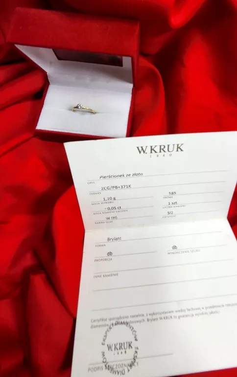 ZŁOTY PIERŚCIONEK Z BRYLANTEM W.KRUK ROZMIAR 10
