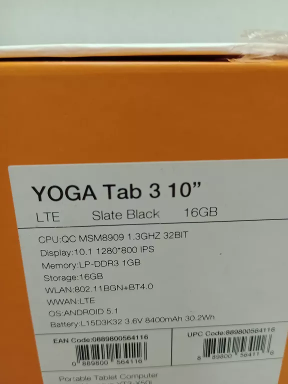 TABLET LENOVO YOGA TAB 3 10 10,1" 1 GB / 16 GB