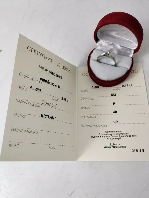 APART BIAŁE ZŁOTO PIERŚCIONEK Z BRYLANTEM 585 WYCENA!!!