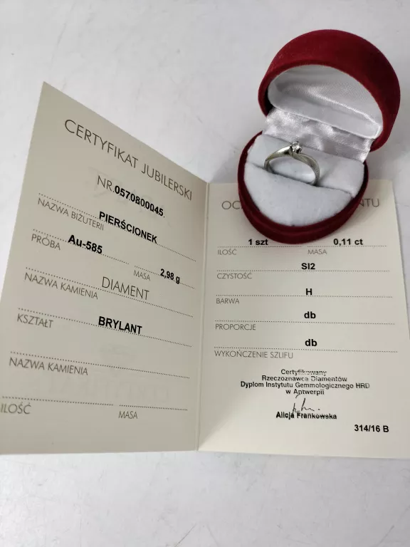 APART BIAŁE ZŁOTO PIERŚCIONEK Z BRYLANTEM 585 WYCENA!!!